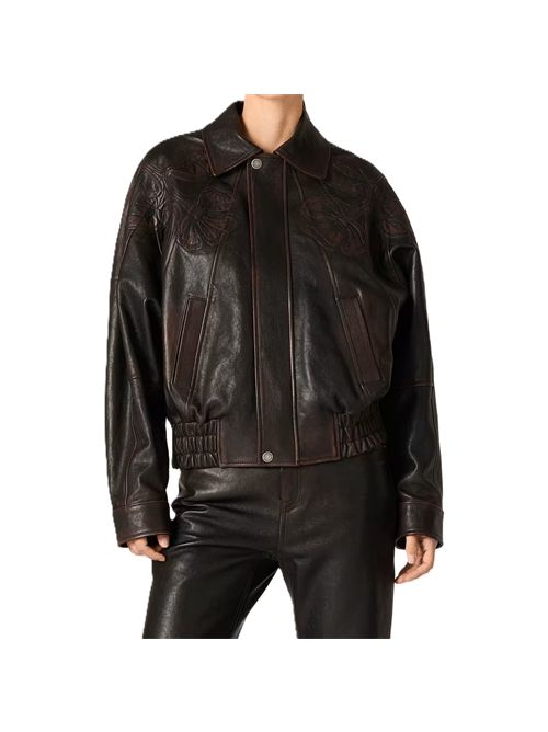 golden goose Bomber da Donna in nappa color borgogna scuro con ricamo floreale Golden Goose | GWP02560P00230040249